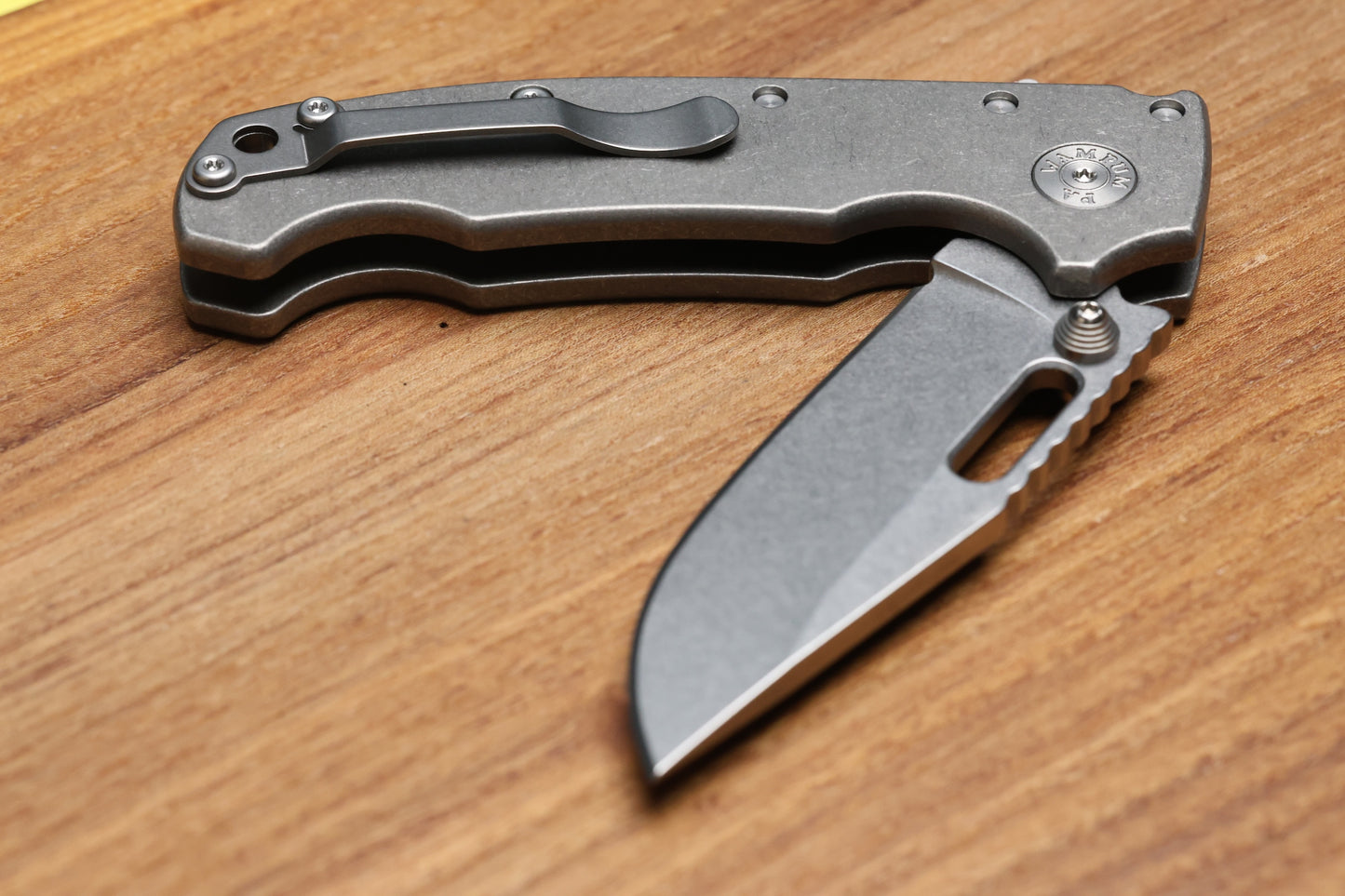 DEMKO KNIVES MG AD20 SMOOTH TITANIUM HANDLES STONEWASH CPM-3V CLIP POINT BLADE