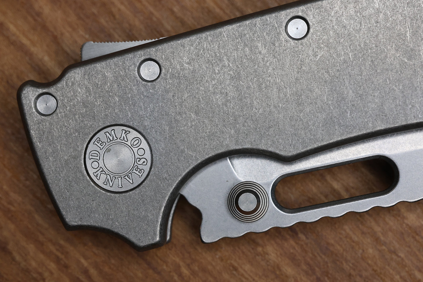 DEMKO KNIVES MG AD20 SMOOTH TITANIUM HANDLES STONEWASH CPM-3V CLIP POINT BLADE