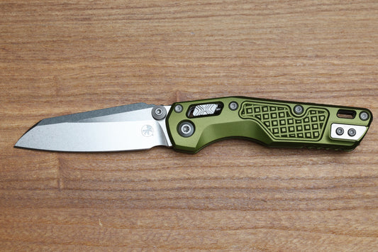 MICROTECH MSI RAM LOK MINI OD GREEN FRAG ALUMINUM HANDLES W/ STONEWASH M390MK 210M-10FROD