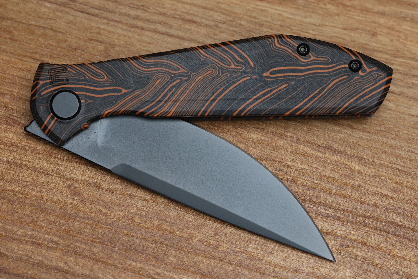 CUSTOM KNIFE FACTORY - ECHO SPLINTER FRONT FLIPPER W/ ORANGE GMASCUS G-10 & BLACK CPM-S35VN