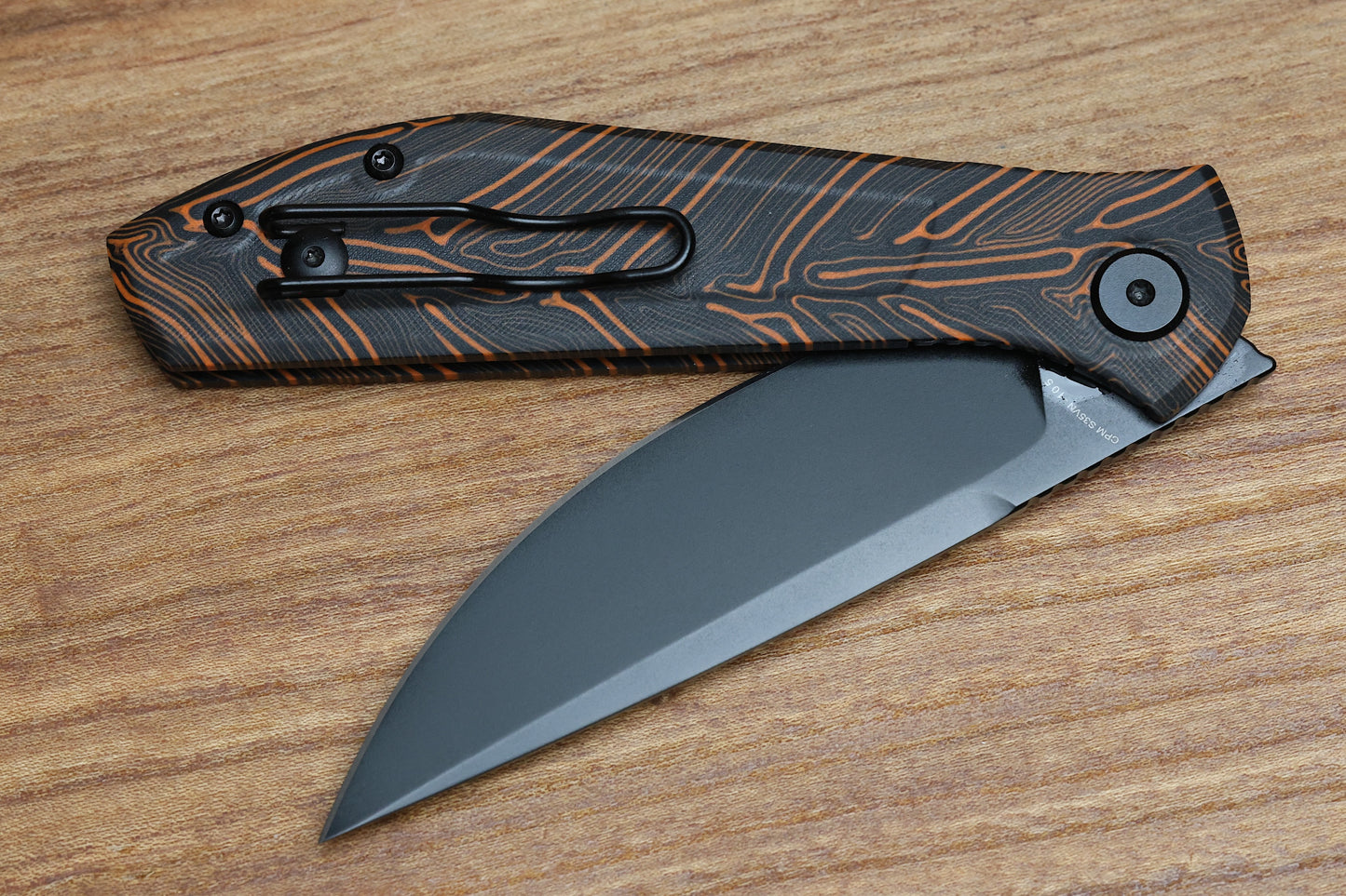 CUSTOM KNIFE FACTORY - ECHO SPLINTER FRONT FLIPPER W/ ORANGE GMASCUS G-10 & BLACK CPM-S35VN