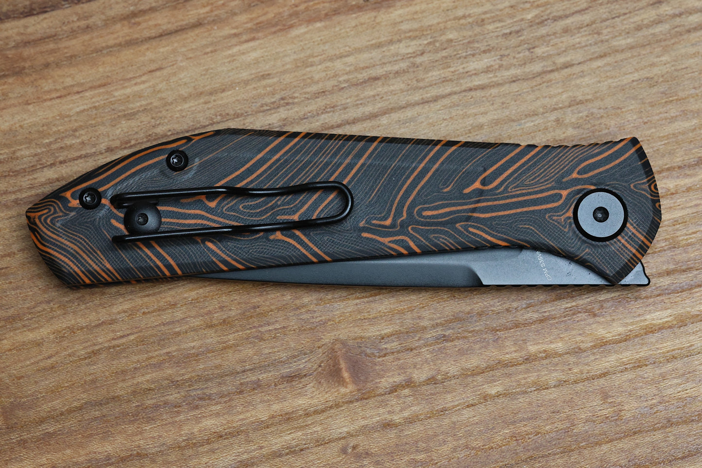 CUSTOM KNIFE FACTORY - ECHO SPLINTER FRONT FLIPPER W/ ORANGE GMASCUS G-10 & BLACK CPM-S35VN