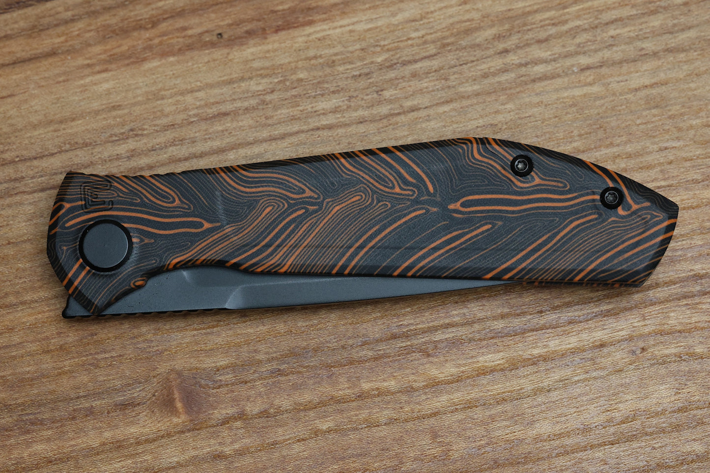 CUSTOM KNIFE FACTORY - ECHO SPLINTER FRONT FLIPPER W/ ORANGE GMASCUS G-10 & BLACK CPM-S35VN