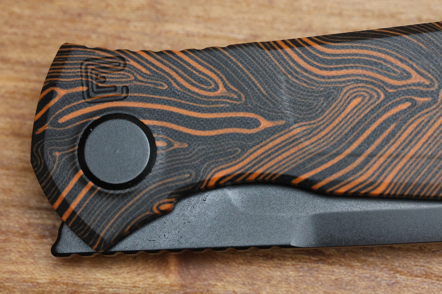 CUSTOM KNIFE FACTORY - ECHO SPLINTER FRONT FLIPPER W/ ORANGE GMASCUS G-10 & BLACK CPM-S35VN