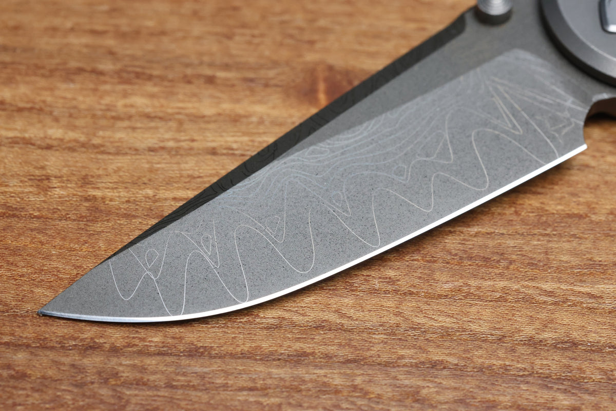 SHARKNIVCO WAKA DIAMOND BLAST TITANIUM FRAMELOCK HOLEY PATTERN RWL34 LASER ETCHED BLADE (PREOWNED)