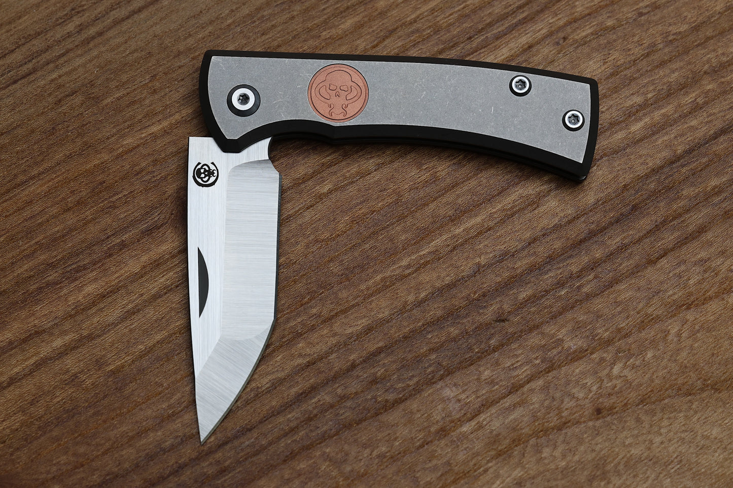 CHAVES KNIVES REDENCION SLIP JOINT - STONEWASH TITANIUM HANDLE - COPPER INLAY - BELT SATIN M390 TANTO BLADE