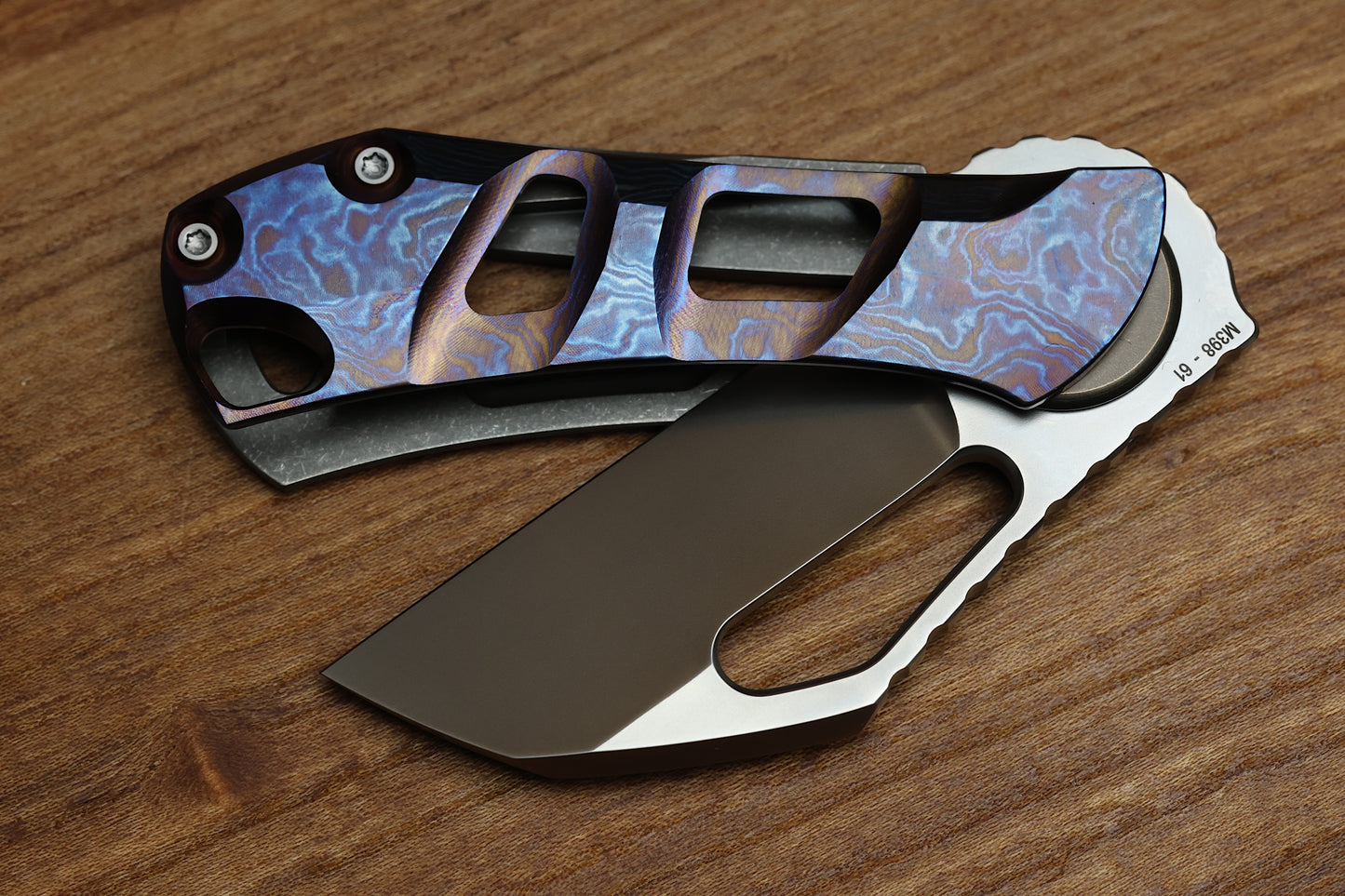 CUSTOM KNIFE FACTORY OK CHISEL M398 AND TITANIUM/TIMASCUS