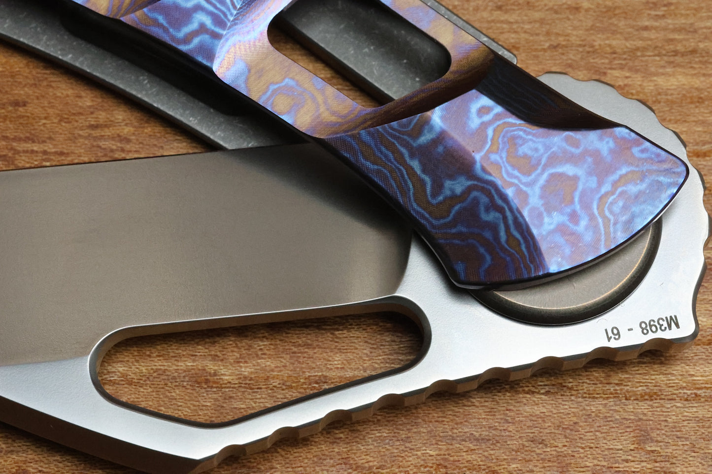 CUSTOM KNIFE FACTORY OK CHISEL M398 AND TITANIUM/TIMASCUS