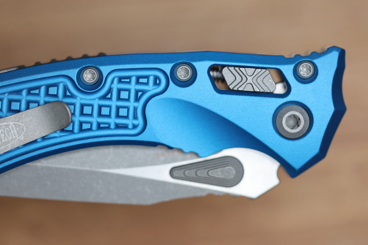 MICROTECH AMPHIBIAN MINI RAM LOK BLUE FRAG ALUMINUM & APOCALYPTIC M390MK 137MRL-10APFRBL