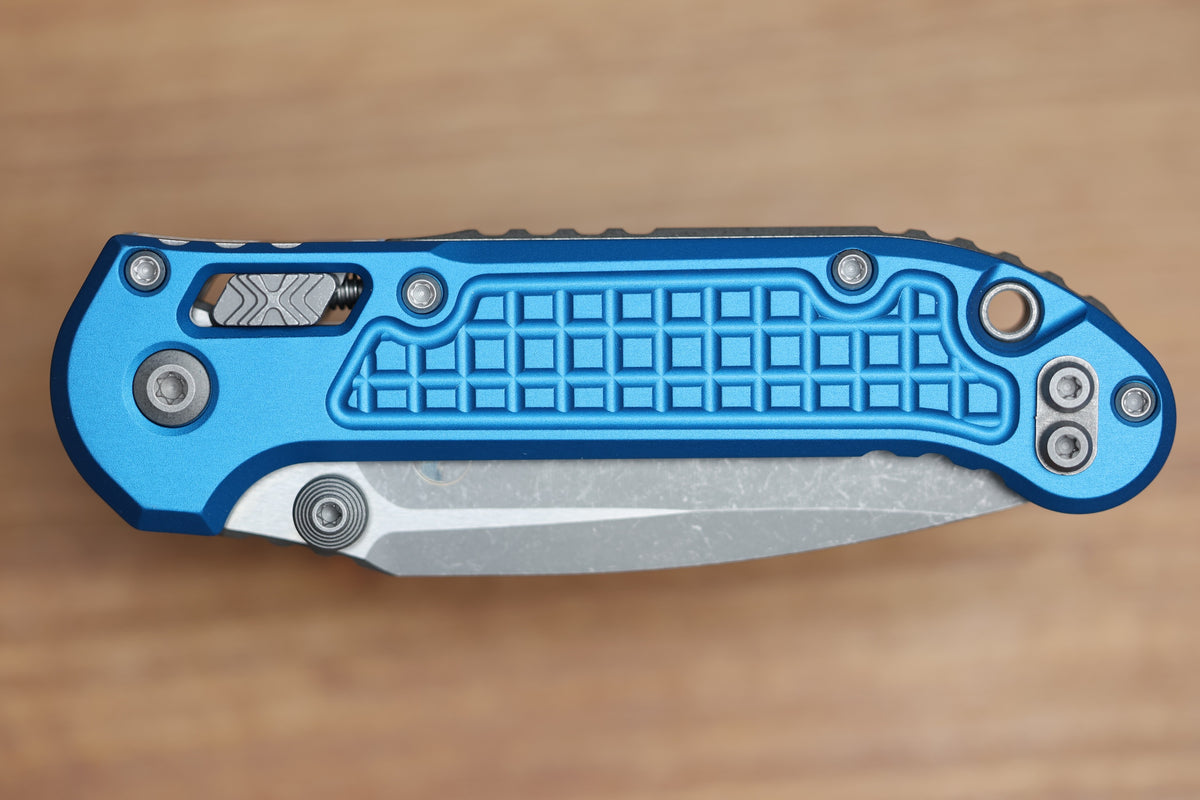 MICROTECH KNIVES LUDT RAM-LOK W/ BLUE FRAG HANDLE & APOCALYPTIC DROP POINT 1135RL-10APFRBL