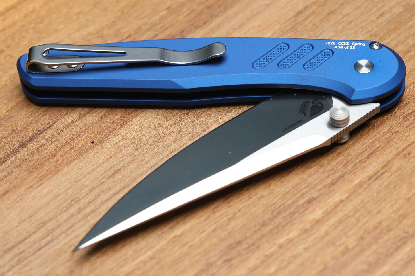 PRO-TECH KNIVES PEACE NEIGHBOR AVALON TEXTURED BLUE ALUMINUM HANDLE MACHINED SATIN MAGNACUT BLADE 2026 CCK SPRING.1