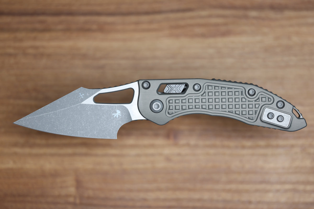 MICROTECH KNIVES MANUAL M-STITCH RAM LOK NATURAL CLEAR FRAG ALUMINUM HANDLES & APOCALYPTIC M390MK 169MRL-10APFRNC