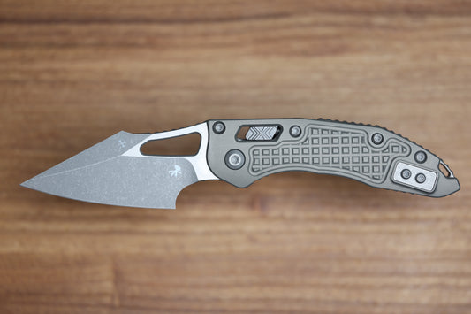 MICROTECH KNIVES MANUAL M-STITCH RAM LOK NATURAL CLEAR FRAG ALUMINUM HANDLES & APOCALYPTIC M390MK 169MRL-10APFRNC