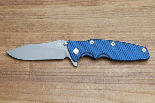 HINDERER KNIVES EKLIPSE 3.5" - MAGNACUT SKINNY SLICER - HOLLOW GRIND - TRI-WAY - BATTLE BLUE - BLUE/BLACK G10