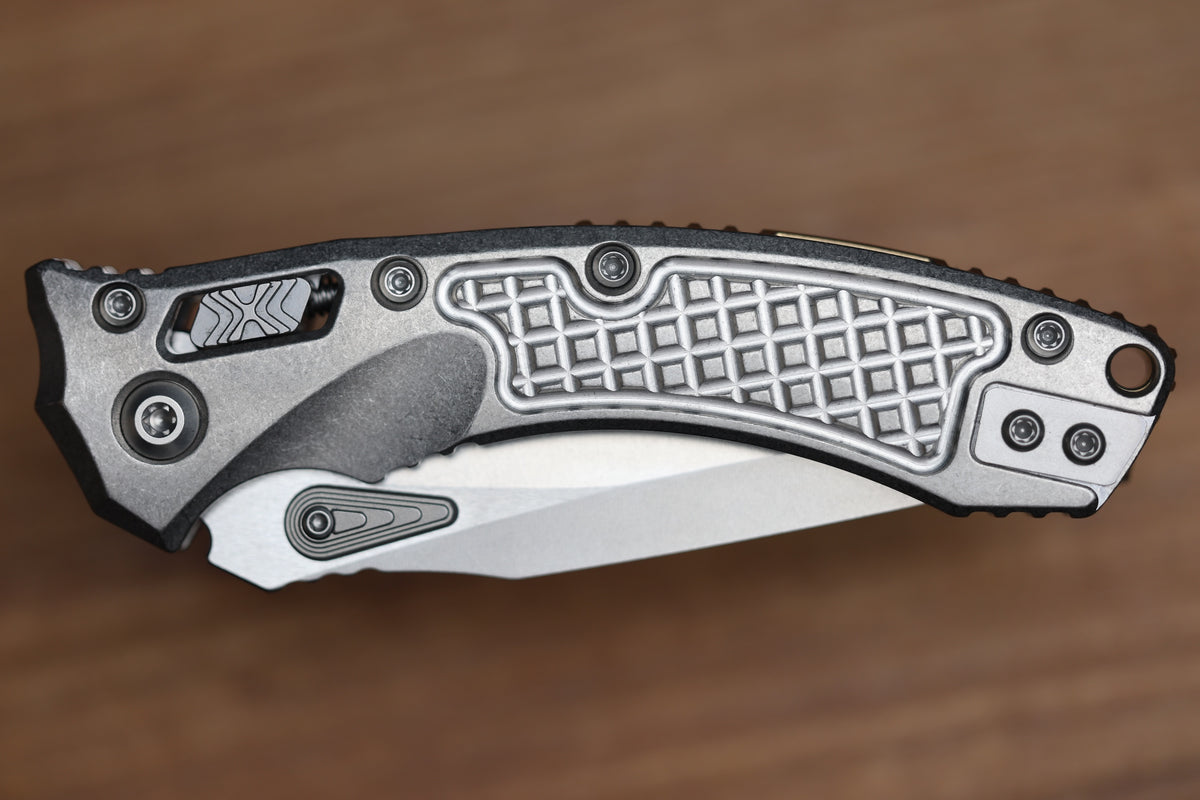 MICROTECH AMPHIBIAN MINI RAM LOK STONEWASH TITANIUM FRAG & STONEWASH M390MK W/ BRONZE ACCENTS 137MRL-10FRMS1