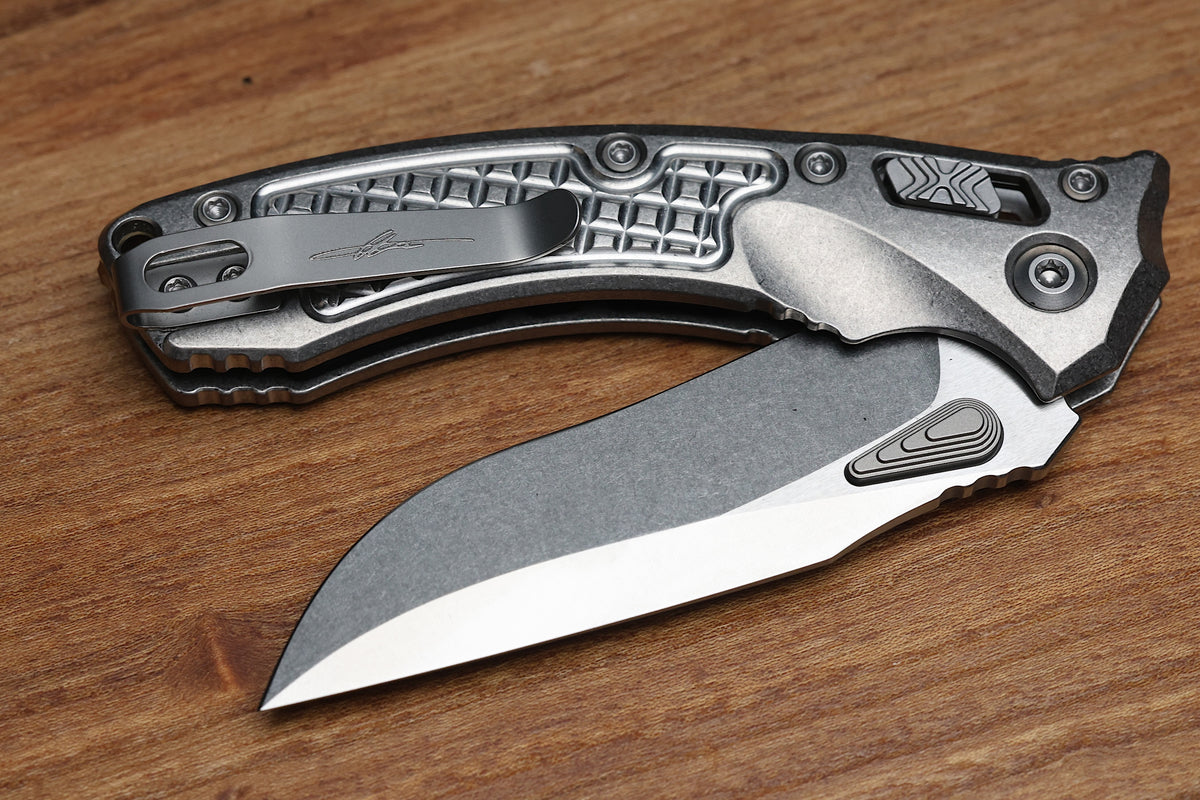 MICROTECH AMPHIBIAN MINI RAM LOK STONEWASH TITANIUM FRAG & STONEWASH M390MK W/ BRONZE ACCENTS 137MRL-10FRMS1