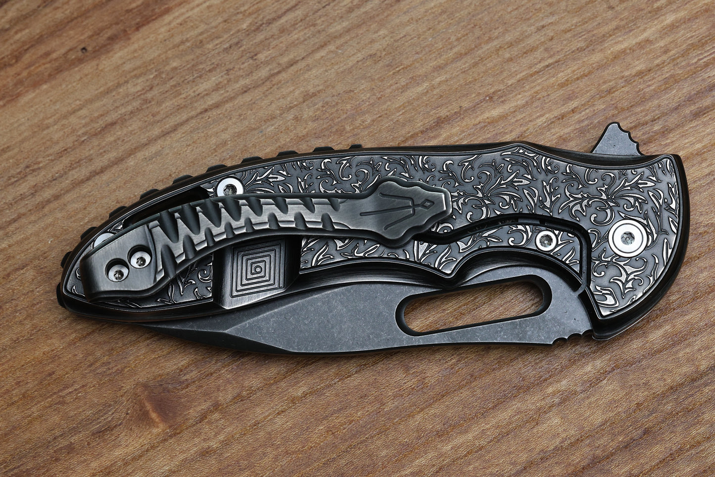 MECHFORCE KNIVES SENTRY RICK LALA COLLAB PVD BLACK SCROLL PATTERN TITANIUM & PVD BLACK M390