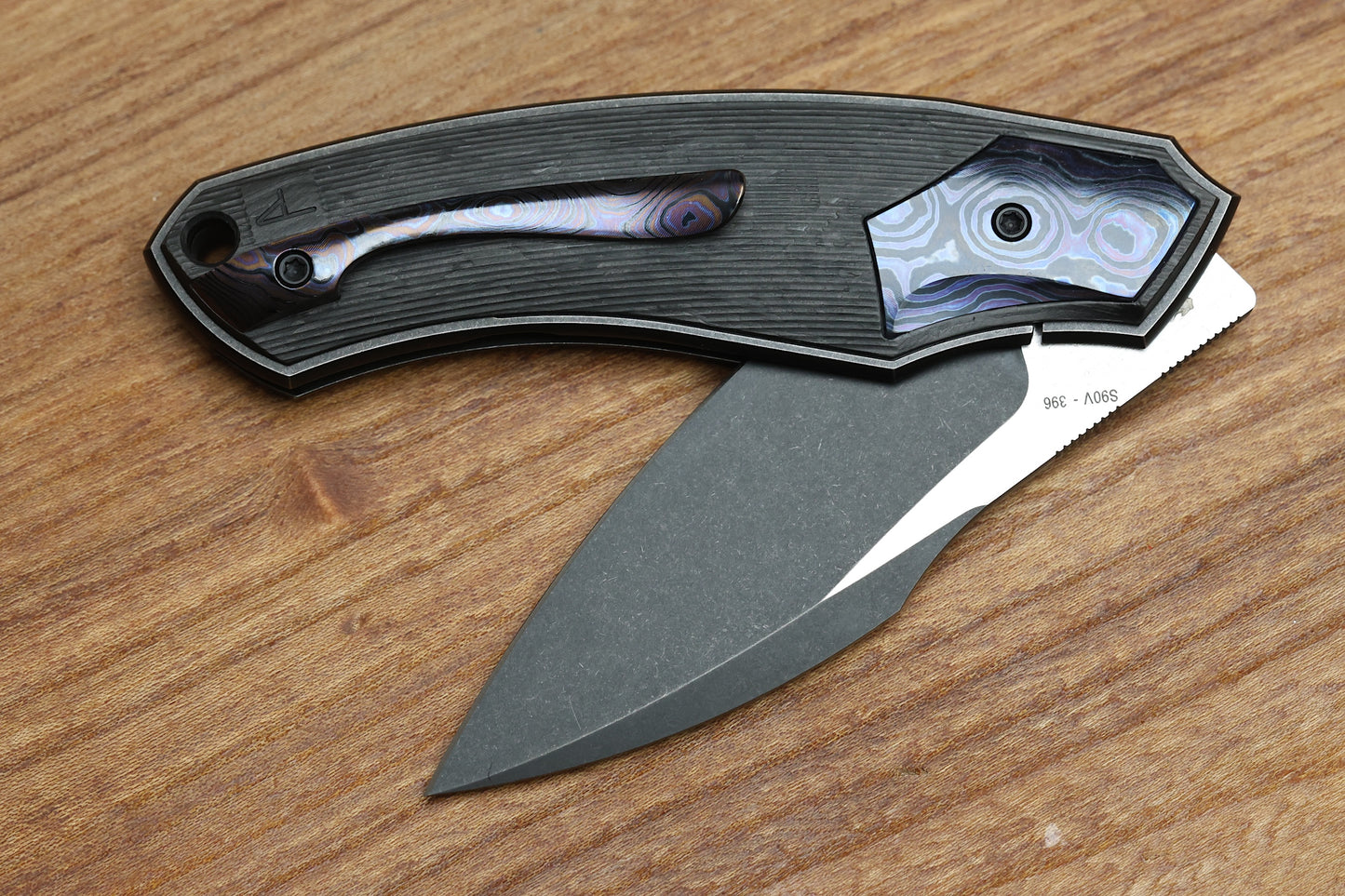 CUSTOM KNIFE FACTORY DAVLESS CARBON FIBER & ZIRCUTI W/ TWO TONE BLACKWASH S90V