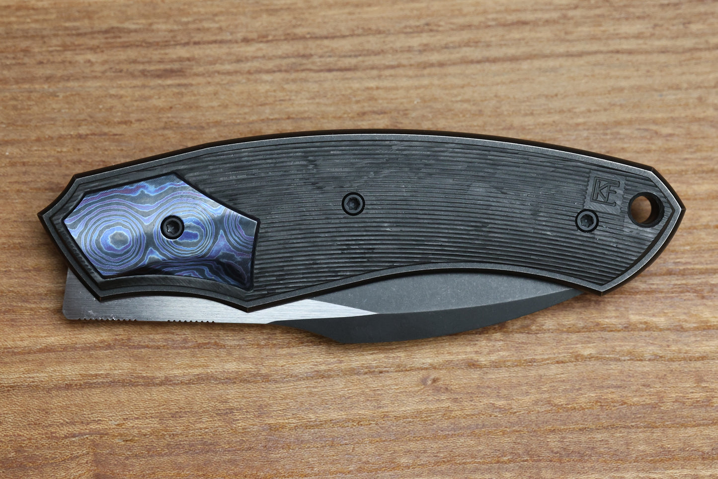 CUSTOM KNIFE FACTORY DAVLESS CARBON FIBER & ZIRCUTI W/ TWO TONE BLACKWASH S90V