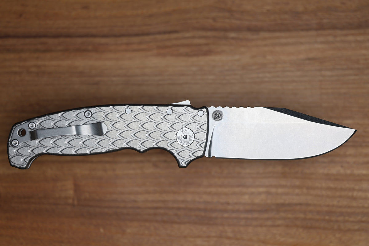 DEMKO KNIVES MG AD20 XXX W/ DRAGON SCALE TITANIUM HANDLES & 4" 3V BLADE