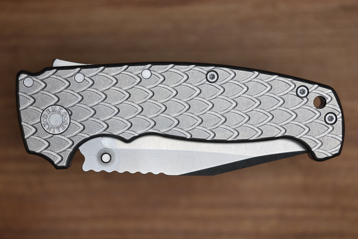 DEMKO KNIVES MG AD20 XXX W/ DRAGON SCALE TITANIUM HANDLES & 4" 3V BLADE