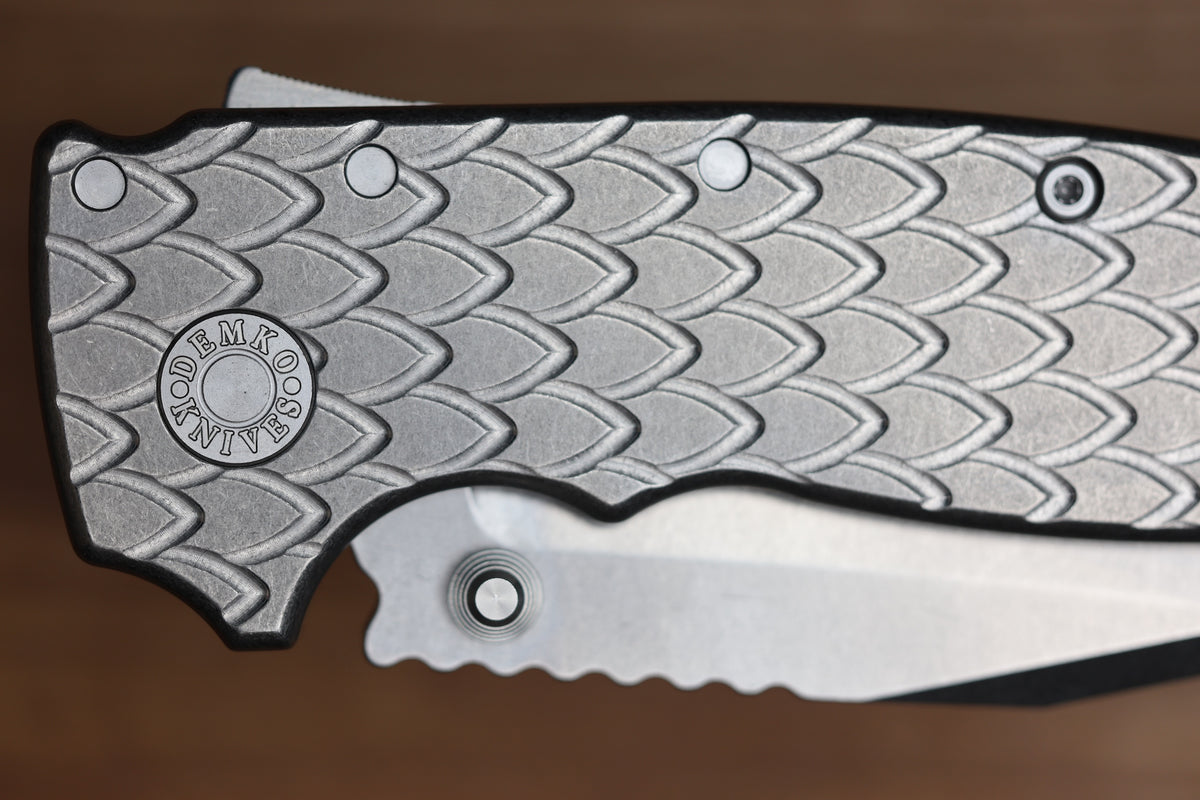 DEMKO KNIVES MG AD20 XXX W/ DRAGON SCALE TITANIUM HANDLES & 4" 3V BLADE
