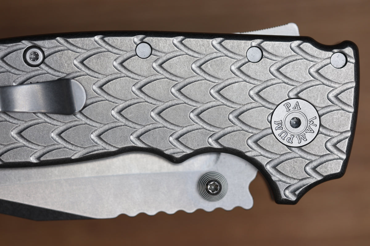 DEMKO KNIVES MG AD20 XXX W/ DRAGON SCALE TITANIUM HANDLES & 4" 3V BLADE