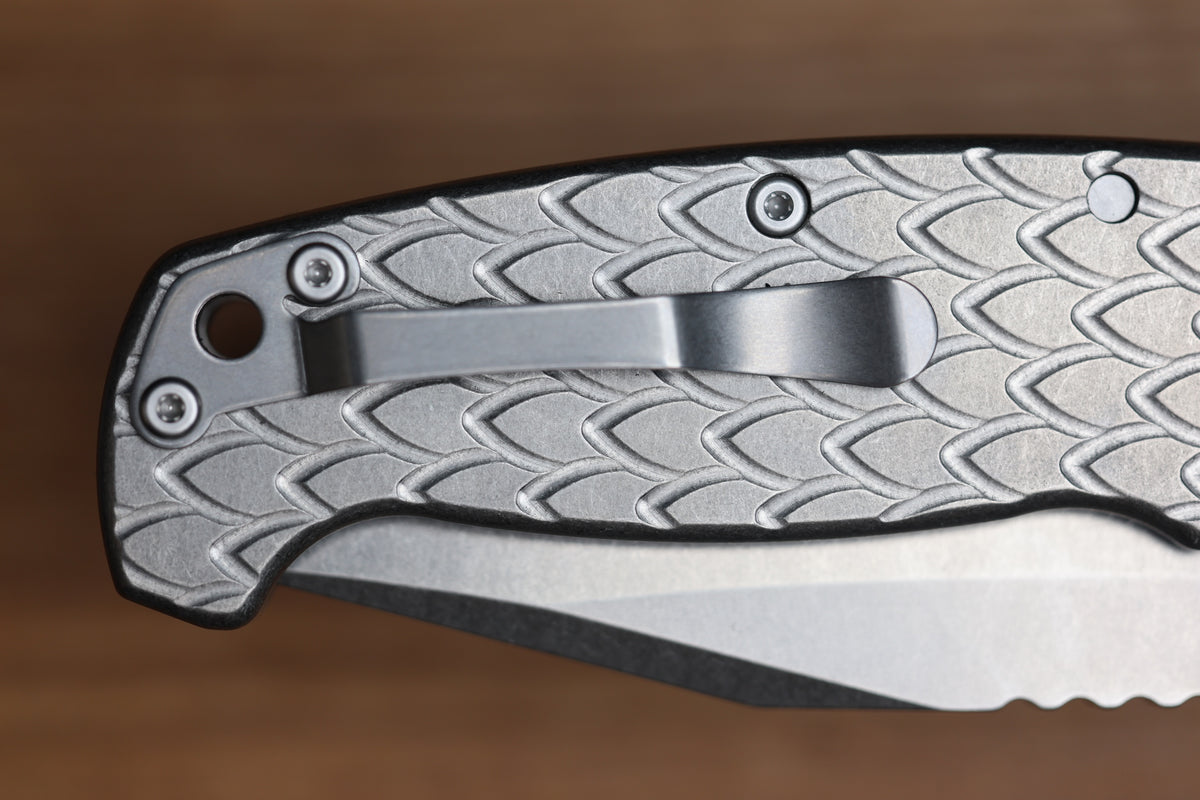 DEMKO KNIVES MG AD20 XXX W/ DRAGON SCALE TITANIUM HANDLES & 4" 3V BLADE