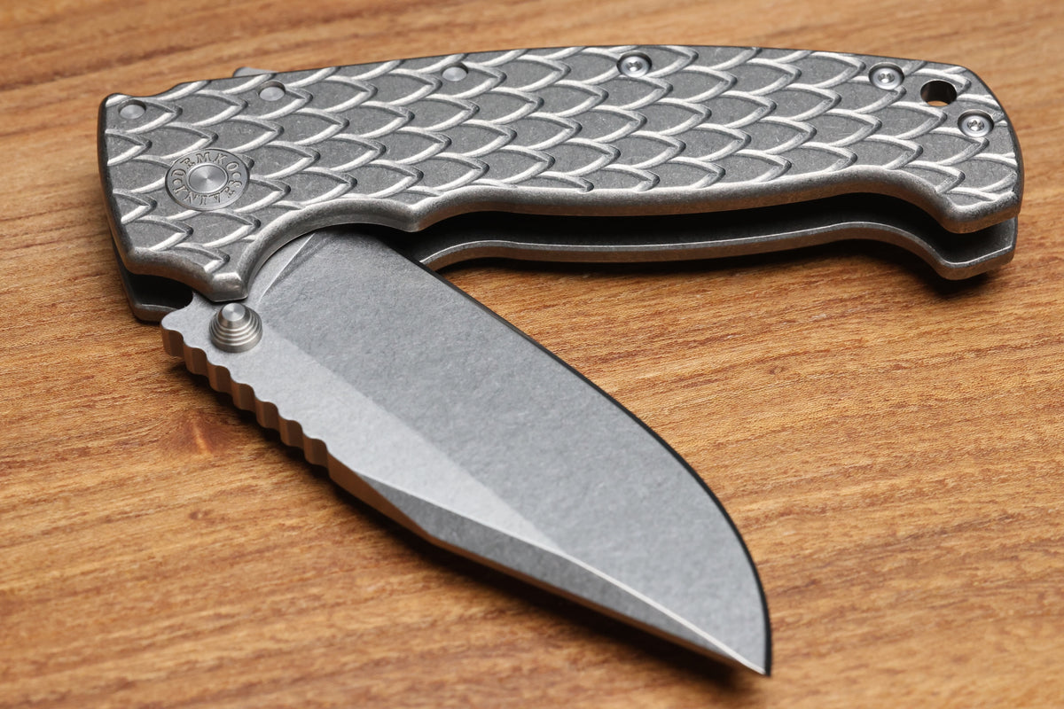 DEMKO KNIVES MG AD20 XXX W/ DRAGON SCALE TITANIUM HANDLES & 4" 3V BLADE