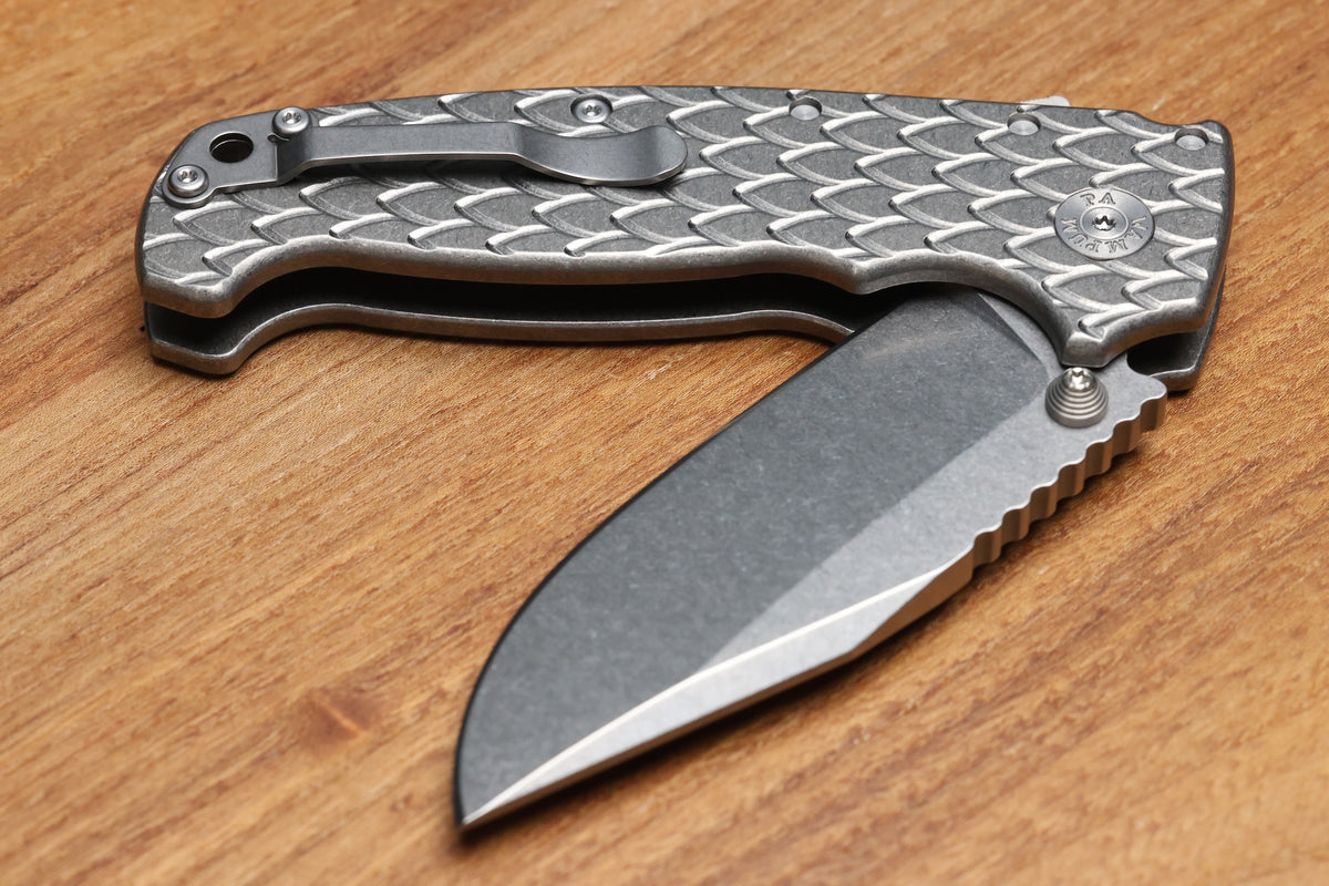 DEMKO KNIVES MG AD20 XXX W/ DRAGON SCALE TITANIUM HANDLES & 4" 3V BLADE