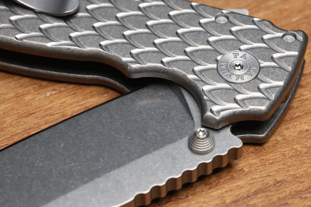 DEMKO KNIVES MG AD20 XXX W/ DRAGON SCALE TITANIUM HANDLES & 4" 3V BLADE