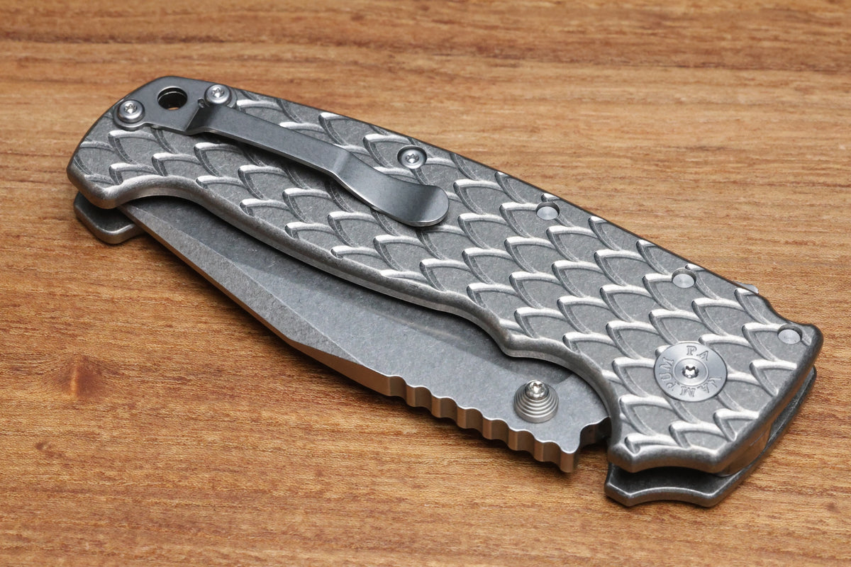 DEMKO KNIVES MG AD20 XXX W/ DRAGON SCALE TITANIUM HANDLES & 4" 3V BLADE