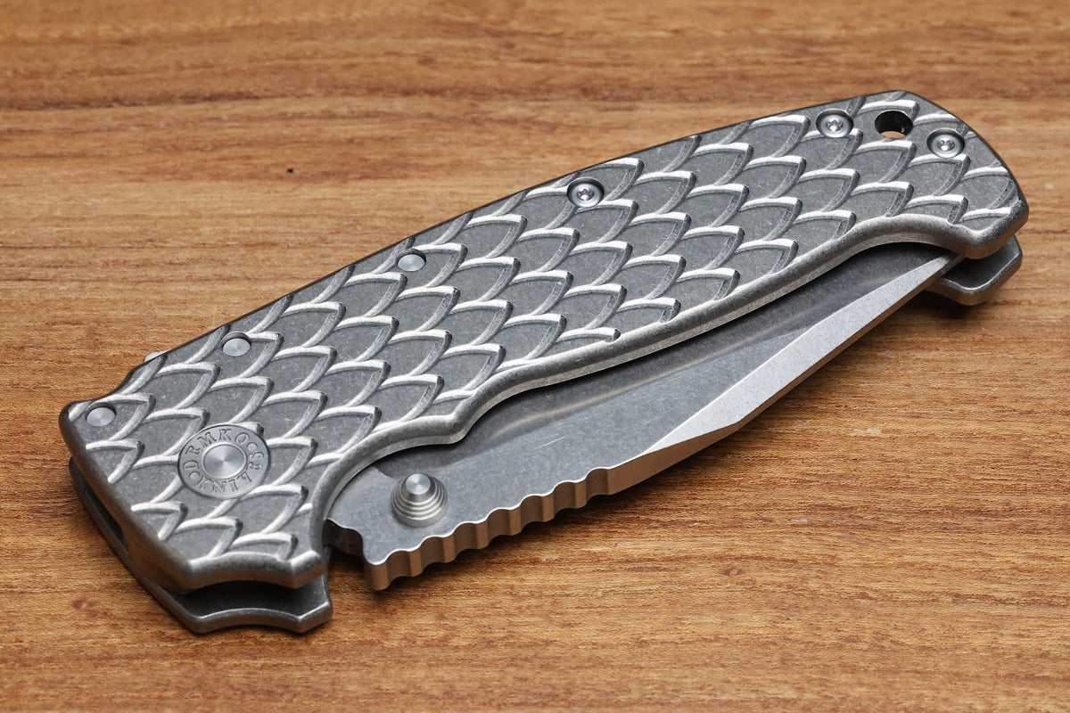 DEMKO KNIVES MG AD20 XXX W/ DRAGON SCALE TITANIUM HANDLES & 4" 3V BLADE