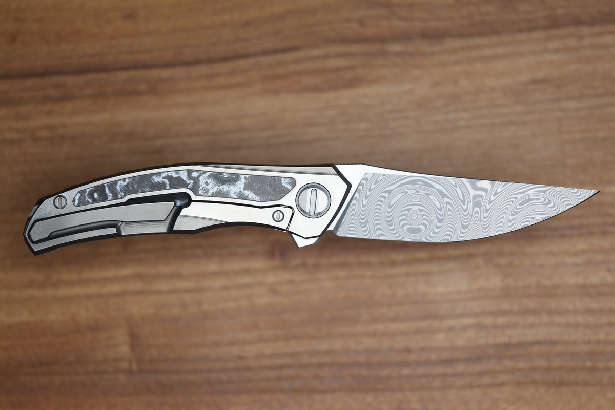 SHIROGOROV KNIVES QUANTIUM WKM - TITANIUM/WHITE CARBOTI HANDLE - ZDI-E BLADE - MRBS (PREOWNED)