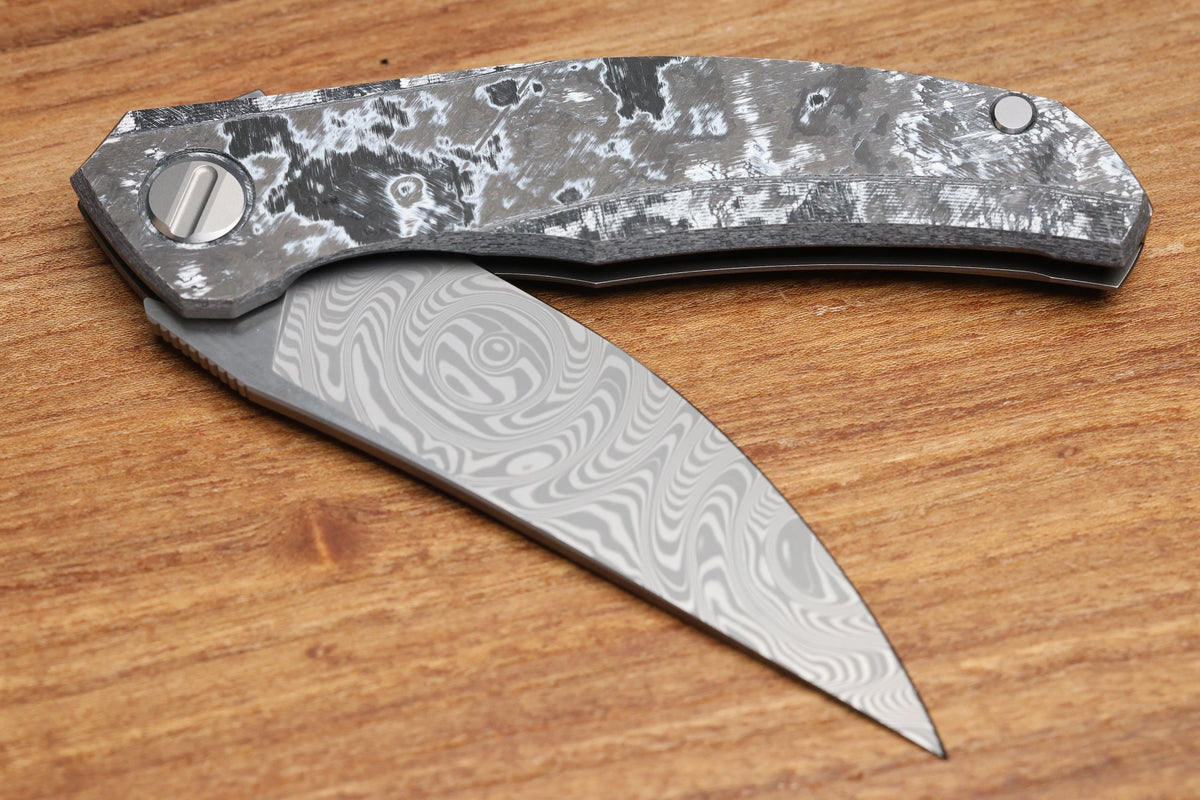 SHIROGOROV KNIVES QUANTIUM WKM - TITANIUM/WHITE CARBOTI HANDLE - ZDI-E BLADE - MRBS (PREOWNED)