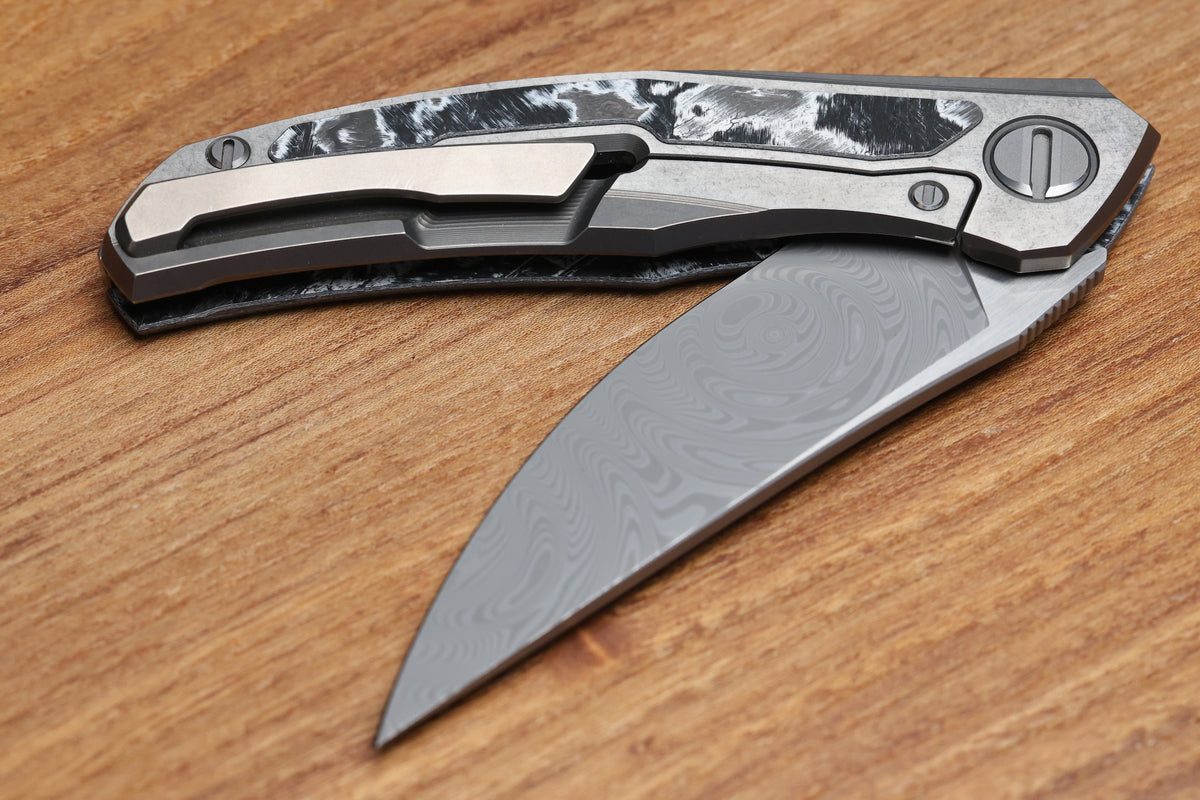SHIROGOROV KNIVES QUANTIUM WKM - TITANIUM/WHITE CARBOTI HANDLE - ZDI-E BLADE - MRBS (PREOWNED)