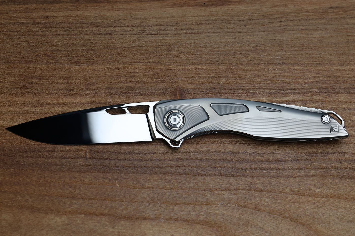 CUSTOM KNIFE FACTORY SUKHOI-5 POLISHED TITANIUM HANDLES W/ CRYSTAL TI BACKSPACER & MIRROR M398