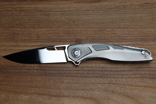 CUSTOM KNIFE FACTORY SUKHOI-5 POLISHED TITANIUM HANDLES W/ CRYSTAL TI BACKSPACER & MIRROR M398