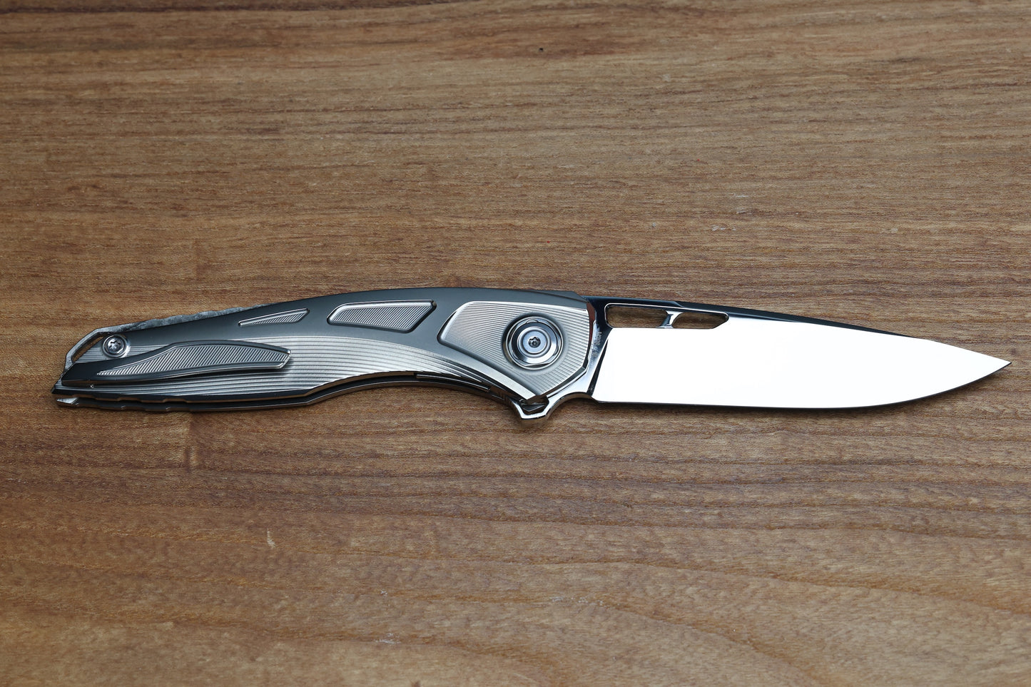 CUSTOM KNIFE FACTORY SUKHOI-5 POLISHED TITANIUM HANDLES W/ CRYSTAL TI BACKSPACER & MIRROR M398
