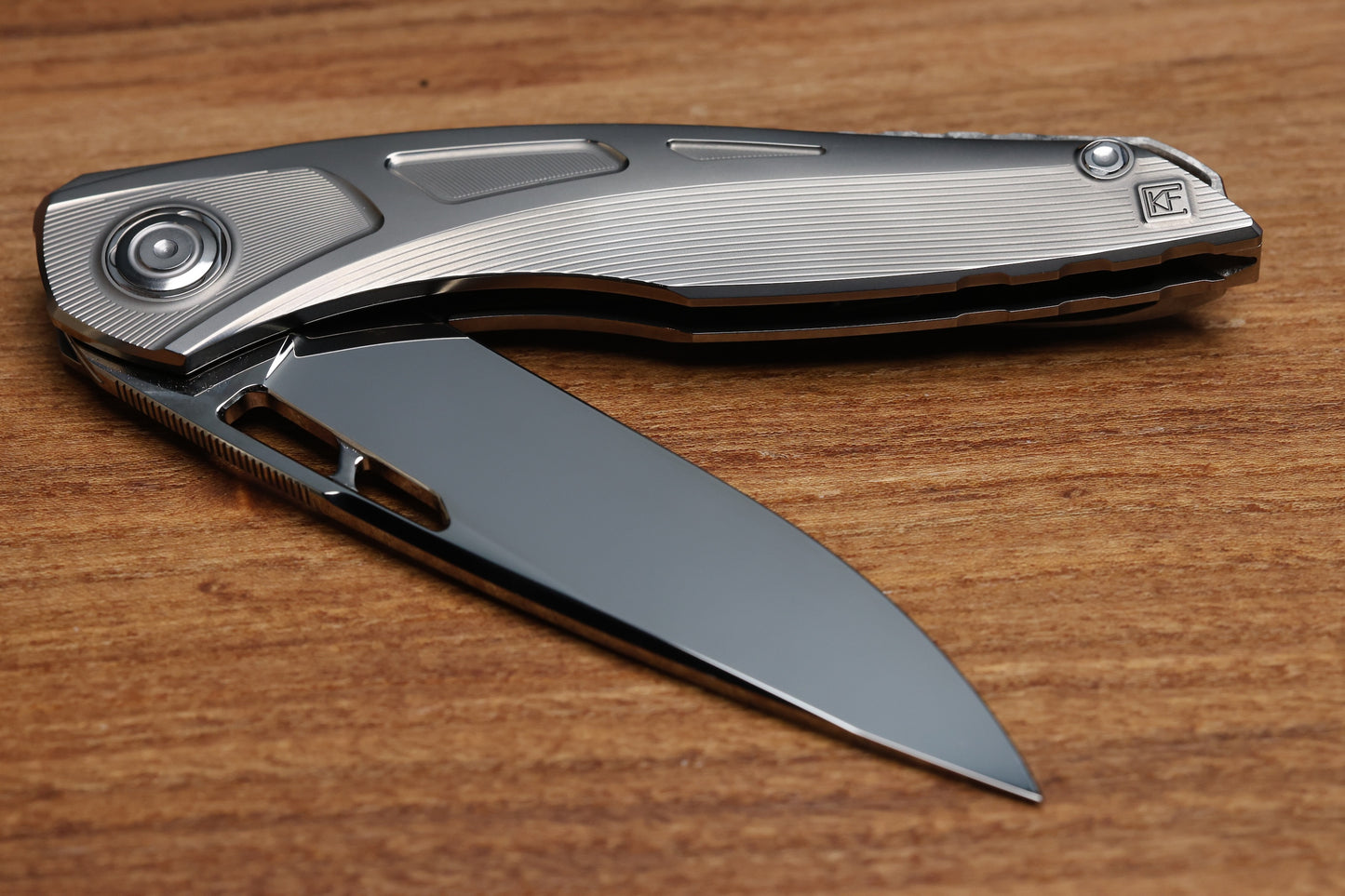 CUSTOM KNIFE FACTORY SUKHOI-5 POLISHED TITANIUM HANDLES W/ CRYSTAL TI BACKSPACER & MIRROR M398