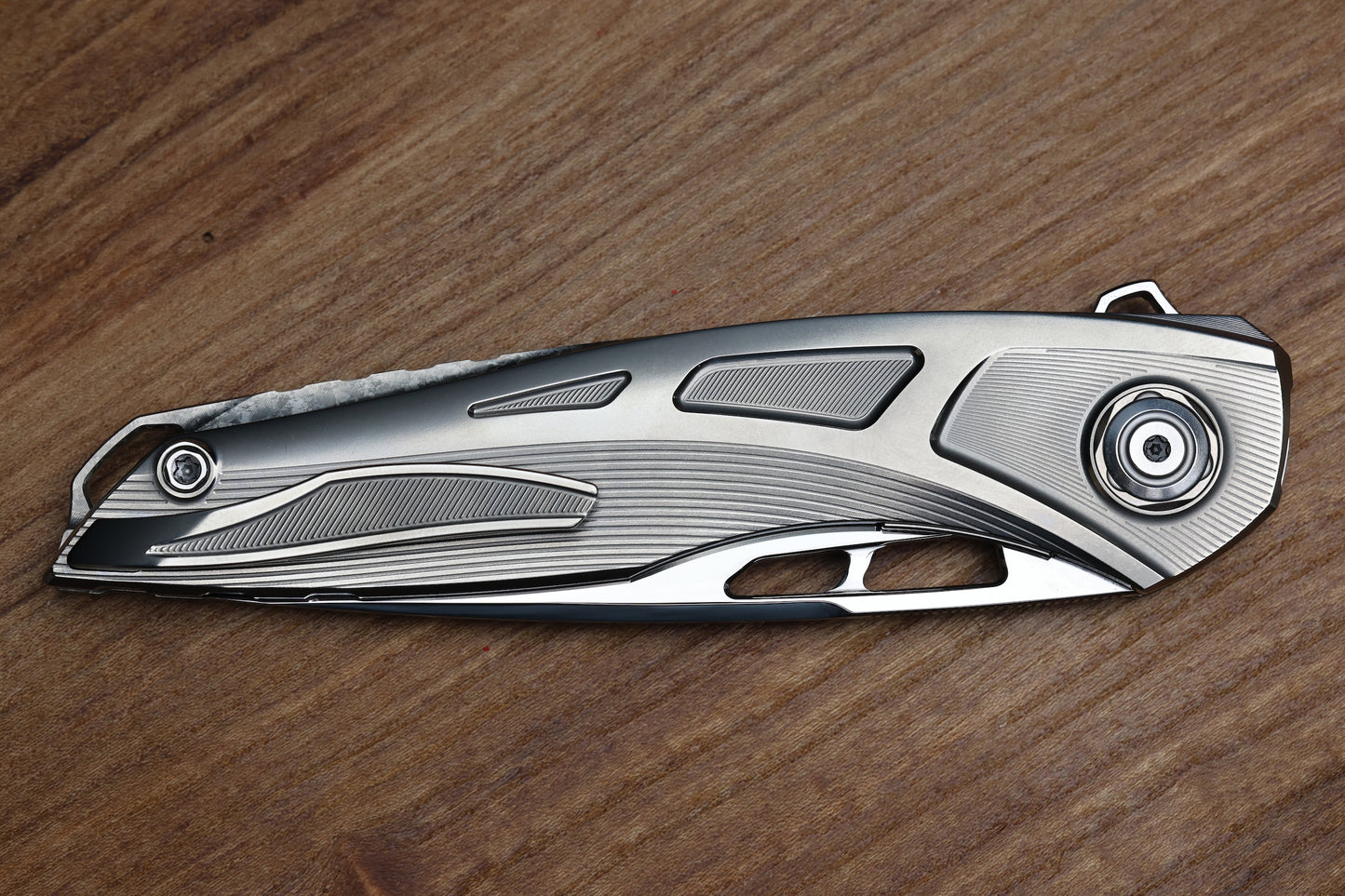 CUSTOM KNIFE FACTORY SUKHOI-5 POLISHED TITANIUM HANDLES W/ CRYSTAL TI BACKSPACER & MIRROR M398