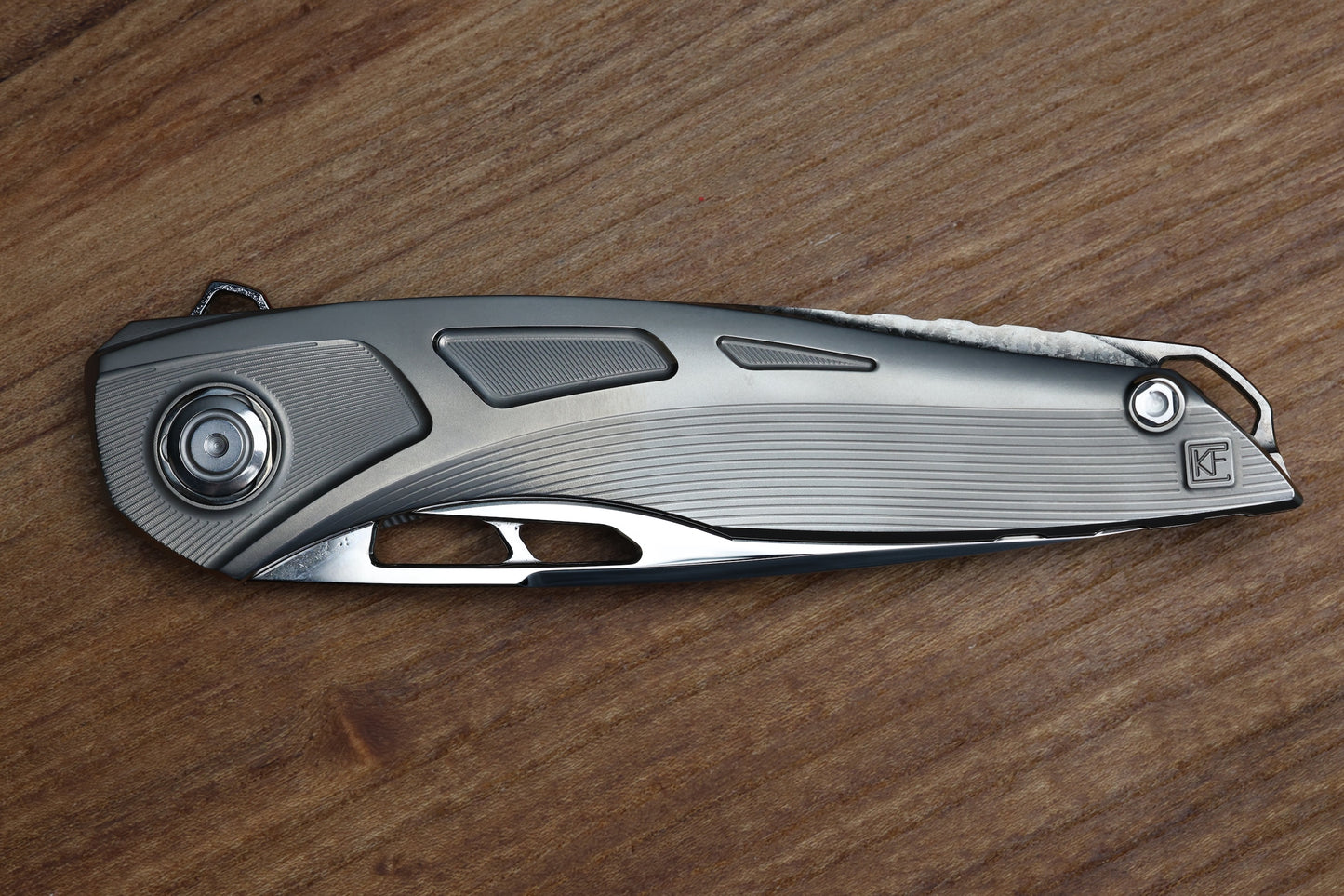 CUSTOM KNIFE FACTORY SUKHOI-5 POLISHED TITANIUM HANDLES W/ CRYSTAL TI BACKSPACER & MIRROR M398