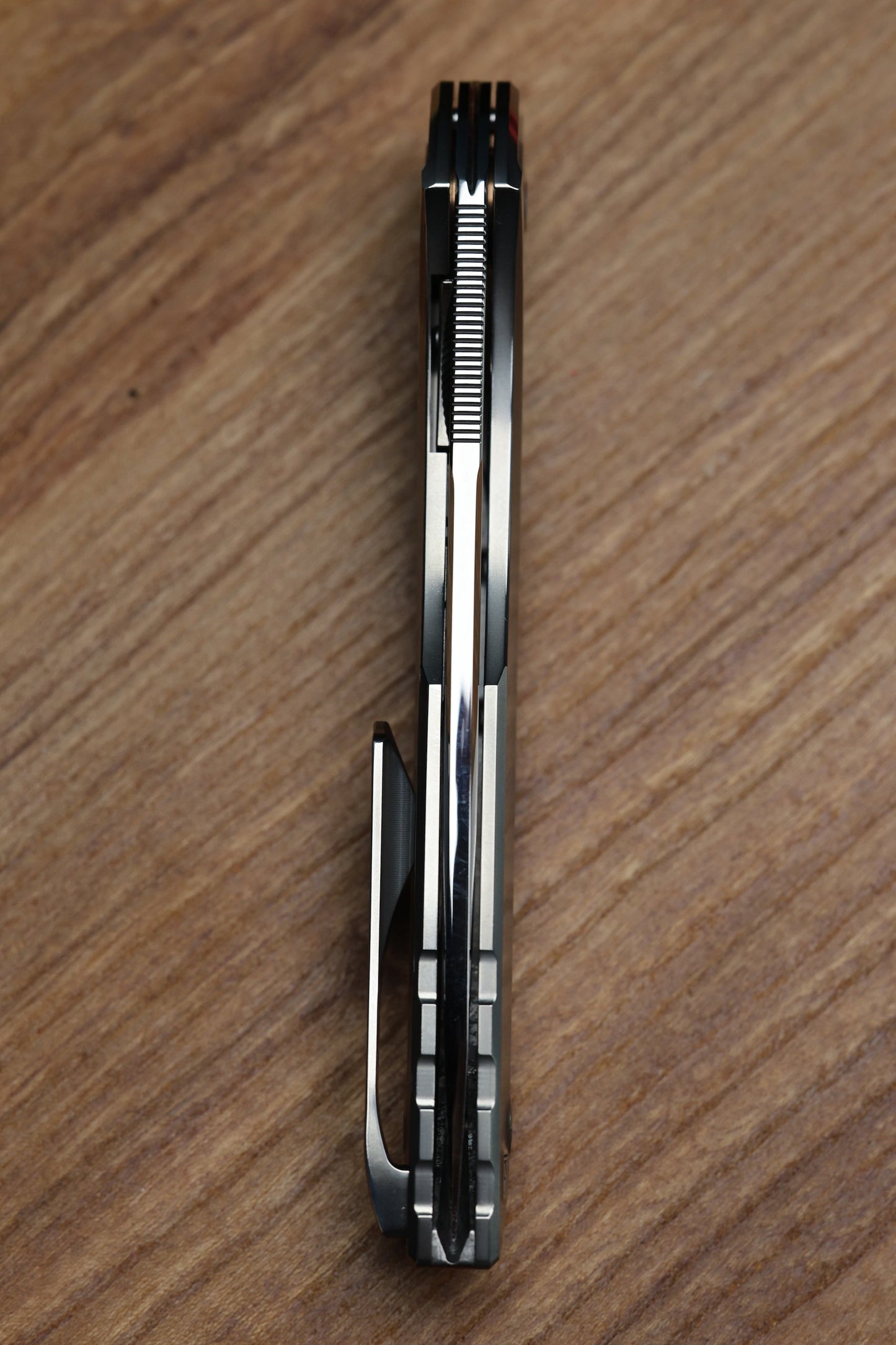 CUSTOM KNIFE FACTORY SUKHOI-5 POLISHED TITANIUM HANDLES W/ CRYSTAL TI BACKSPACER & MIRROR M398
