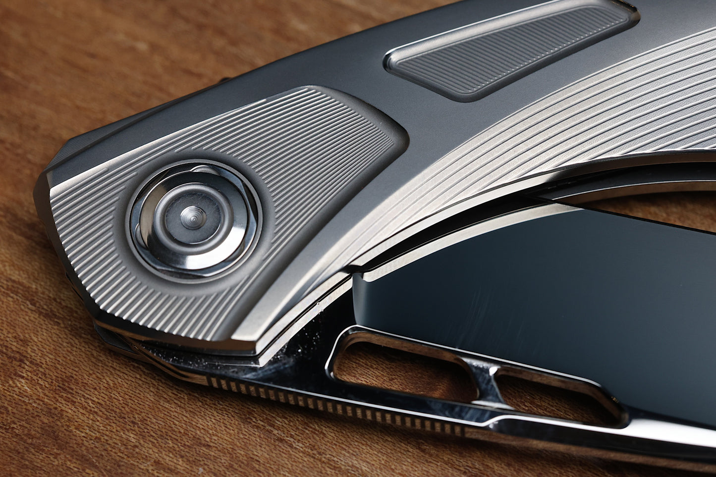 CUSTOM KNIFE FACTORY SUKHOI-5 POLISHED TITANIUM HANDLES W/ CRYSTAL TI BACKSPACER & MIRROR M398