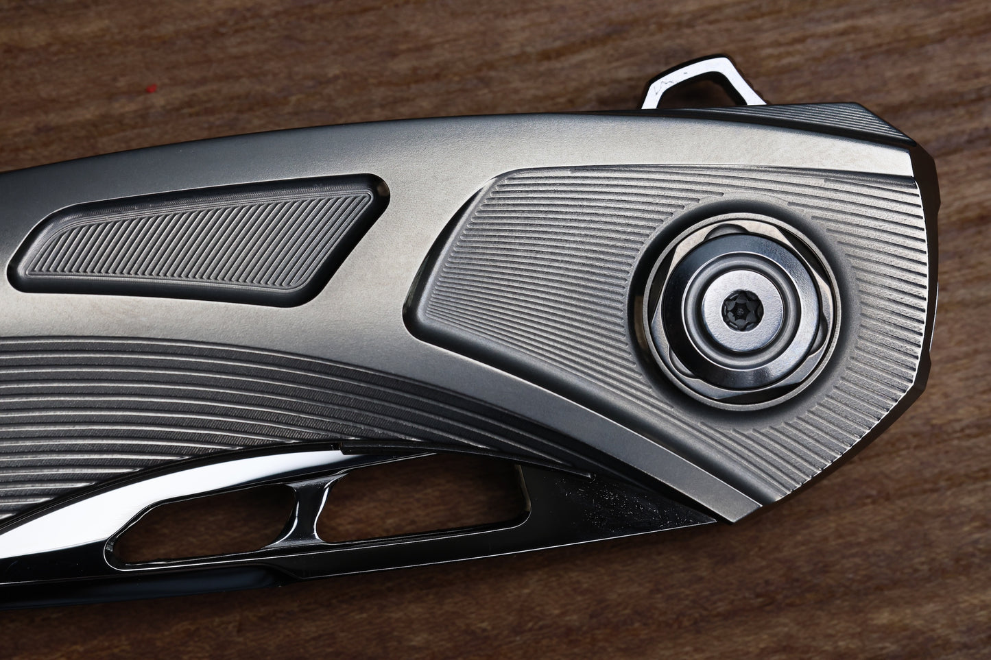 CUSTOM KNIFE FACTORY SUKHOI-5 POLISHED TITANIUM HANDLES W/ CRYSTAL TI BACKSPACER & MIRROR M398