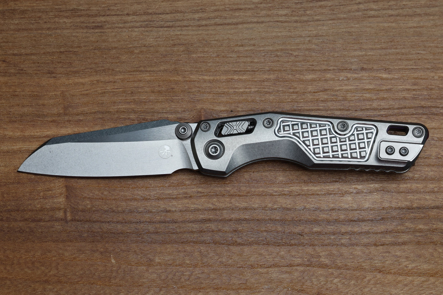 MICROTECH MARFIONE SELECT MSI RAM LOK MINI FRAG TITANIUM HANDLES W/ DOUBLE VAPOR ACCENTS & PURPLE ACCENTS & STONEWASH M390MK 210M-10FRMS4