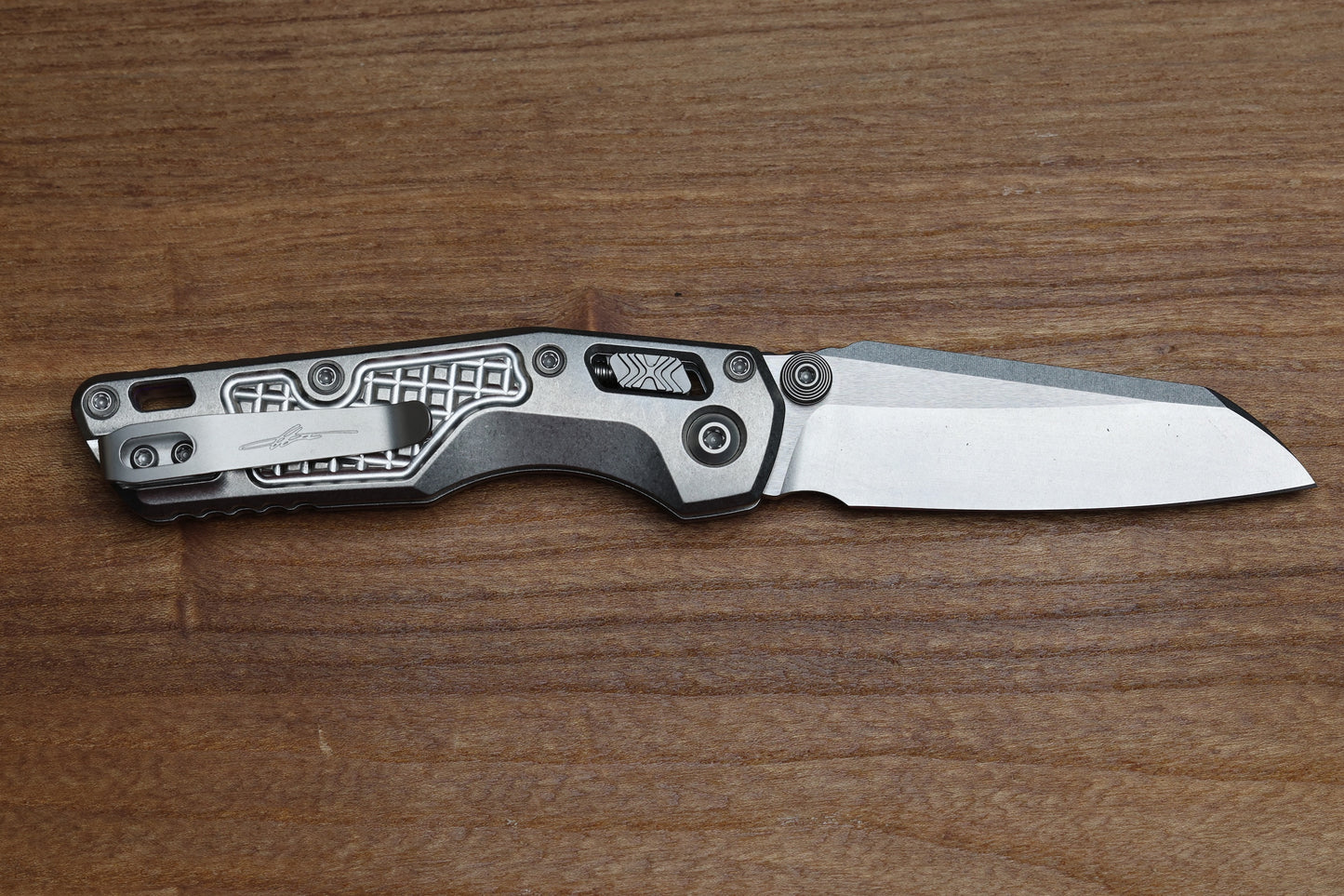 MICROTECH MARFIONE SELECT MSI RAM LOK MINI FRAG TITANIUM HANDLES W/ DOUBLE VAPOR ACCENTS & PURPLE ACCENTS & STONEWASH M390MK 210M-10FRMS4