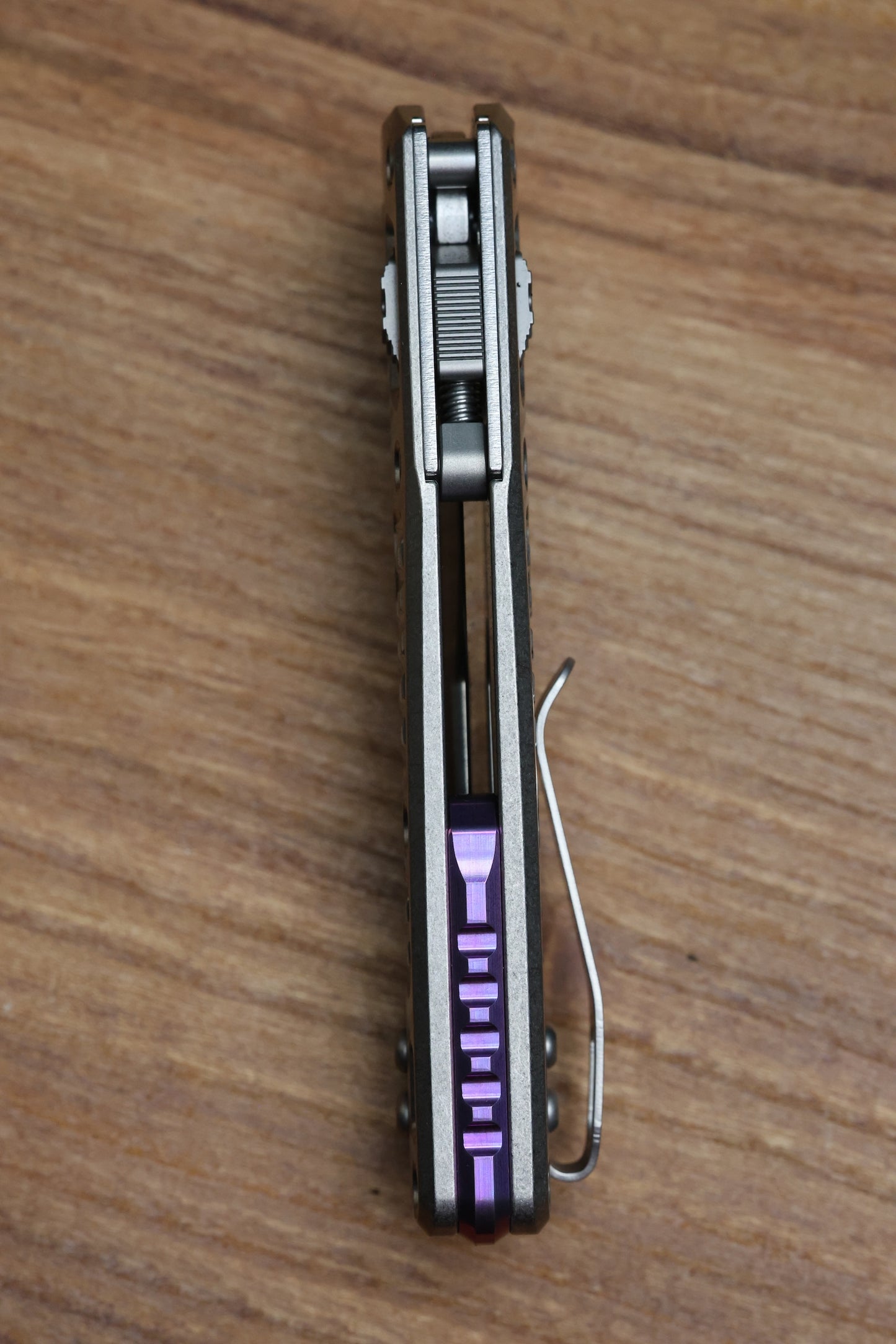 MICROTECH MARFIONE SELECT MSI RAM LOK MINI FRAG TITANIUM HANDLES W/ DOUBLE VAPOR ACCENTS & PURPLE ACCENTS & STONEWASH M390MK 210M-10FRMS4