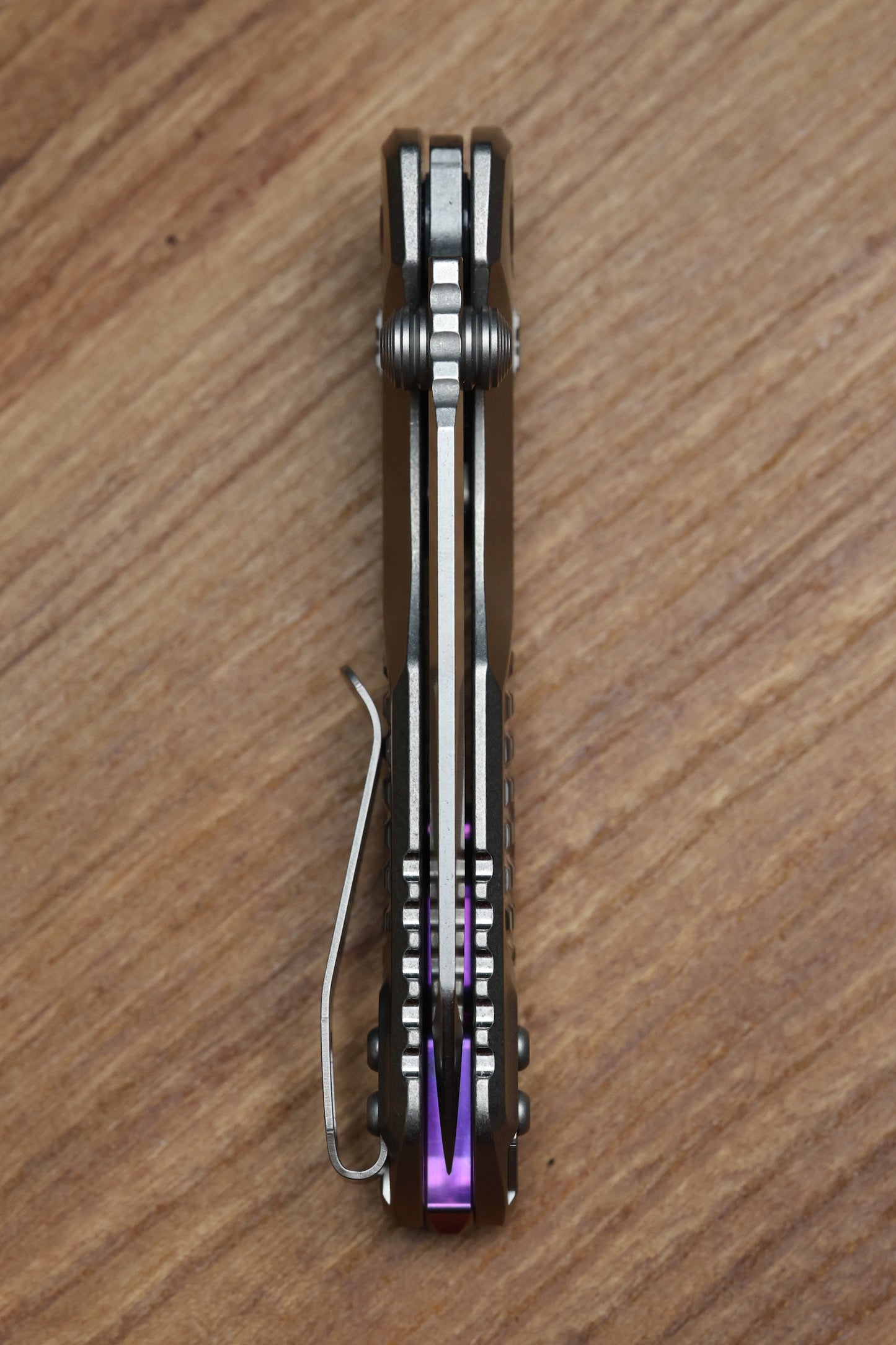 MICROTECH MARFIONE SELECT MSI RAM LOK MINI FRAG TITANIUM HANDLES W/ DOUBLE VAPOR ACCENTS & PURPLE ACCENTS & STONEWASH M390MK 210M-10FRMS4