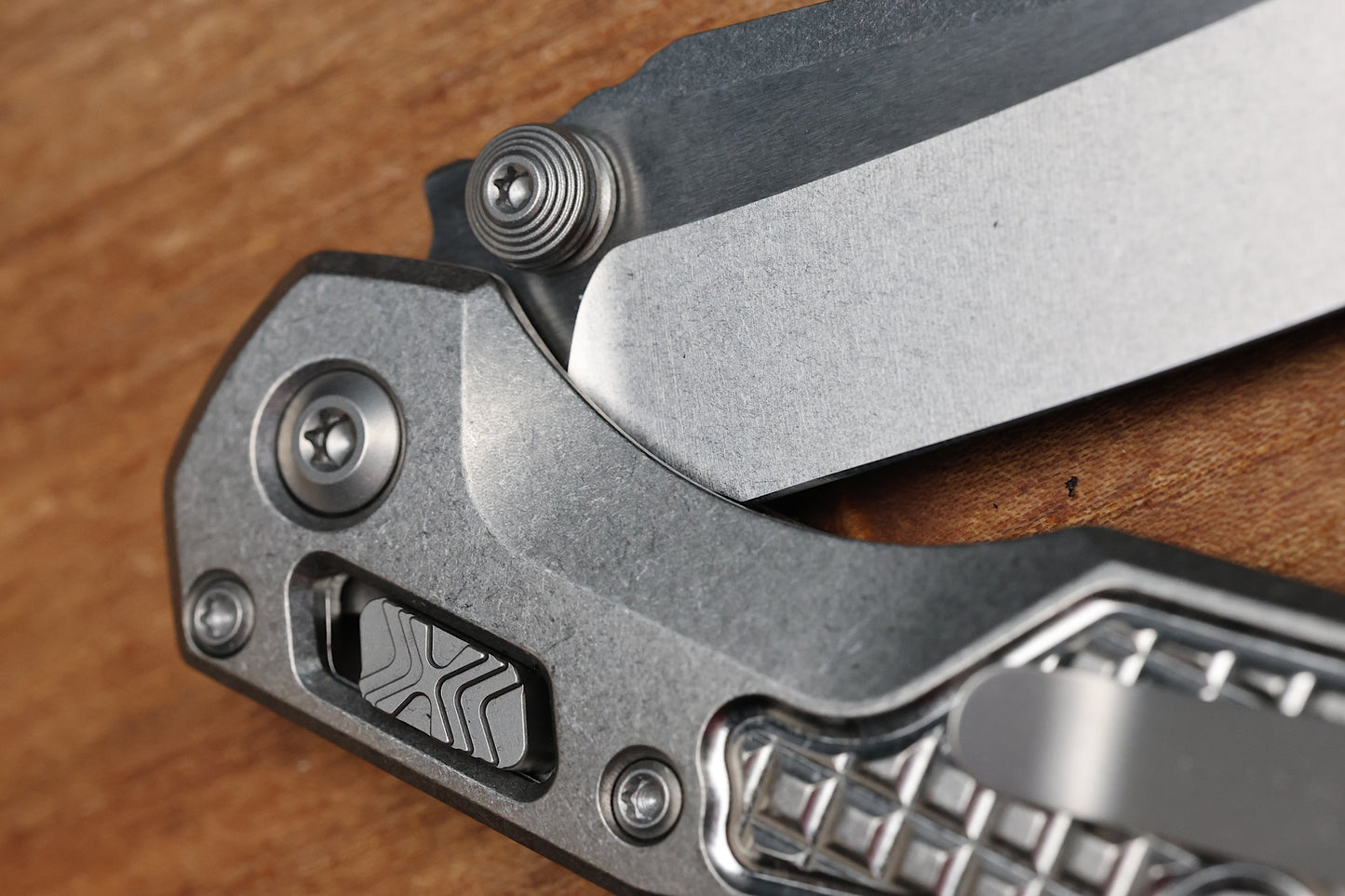 MICROTECH MARFIONE SELECT MSI RAM LOK MINI FRAG TITANIUM HANDLES W/ DOUBLE VAPOR ACCENTS & PURPLE ACCENTS & STONEWASH M390MK 210M-10FRMS4